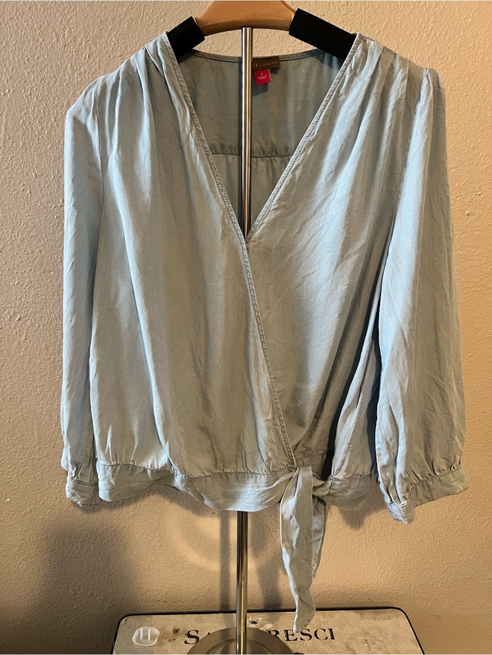 Vince Camuto Pale Blue Wrap Blouse with Side Tie